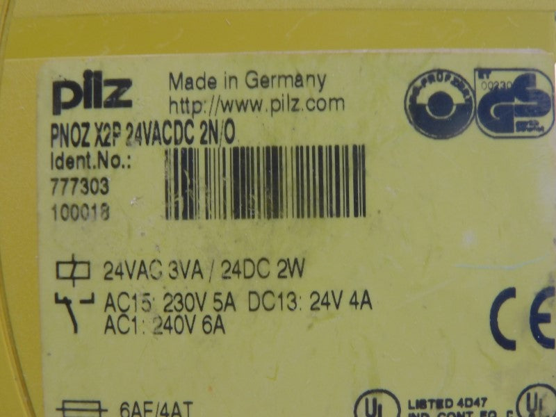 PILZ PNOZ-X2P-24VACDC-2N/O 777303 24VAC 6A (AS PICTURED) UNMP