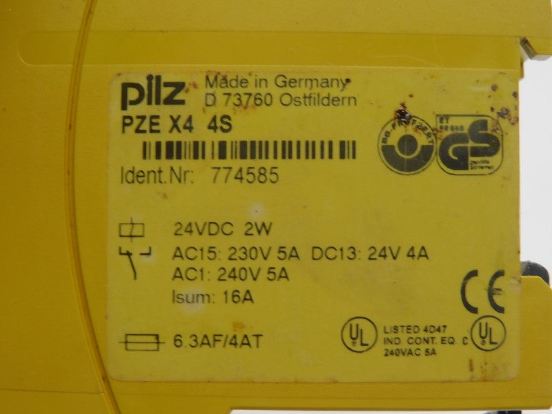 PILZ PZE-X4-4S 774584 24VDC 16A (AS PICTURED) UNMP