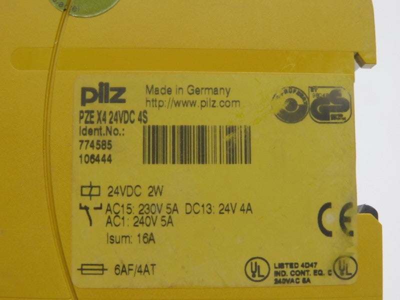 PILZ PZE-X4-24VDC-4S 774585 24VDC 16A (AS PICTURED) UNMP