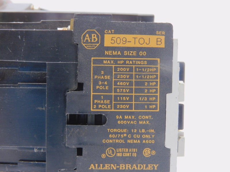 ALLEN BRADLEY 509-TOJ SER. B 24V 9A (AS IS) UNMP