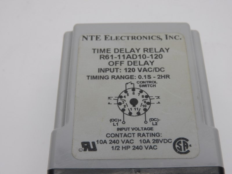 NTE ELECTRONICS R61-11AD10-120 120VAC/DC 10A 0.1SEC-2HR UNMP