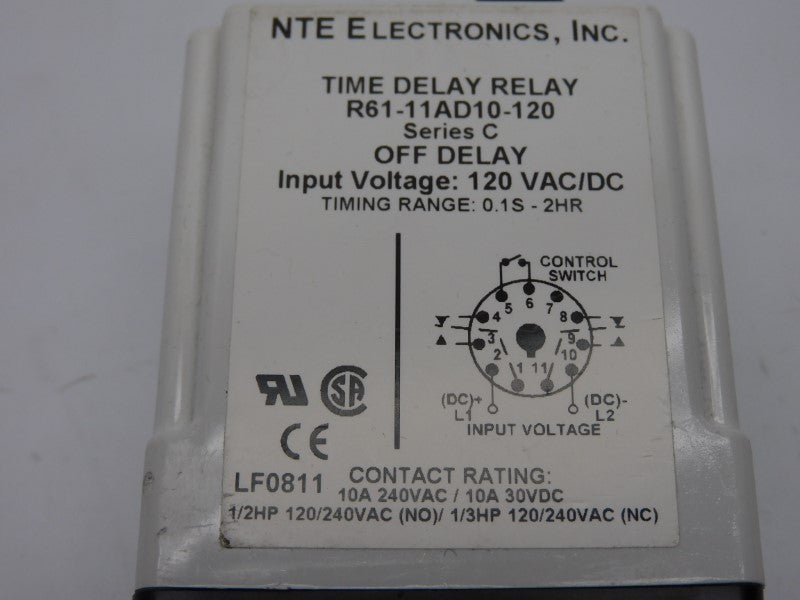 NTE ELECTRONICS R61-11AD10-120 SER. C 120VAC/DC 10A 0.1S-2HR UNMP