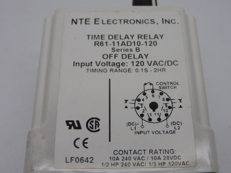 NTE ELECTRONICS R61-11AD10-120 SER. B 120VAC/DC 10A 0.1S-2HR UNMP