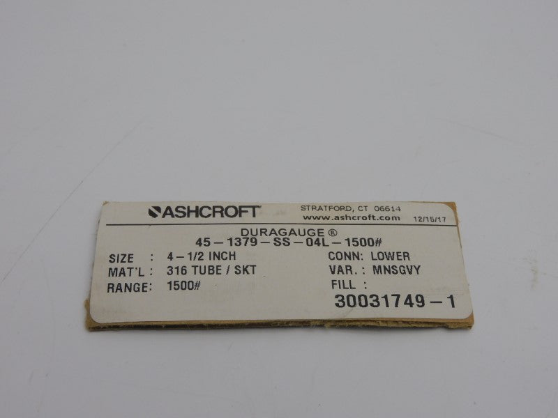 ASHCROFT 45-1379-SS-04L-1500# 1500PSI NSNP