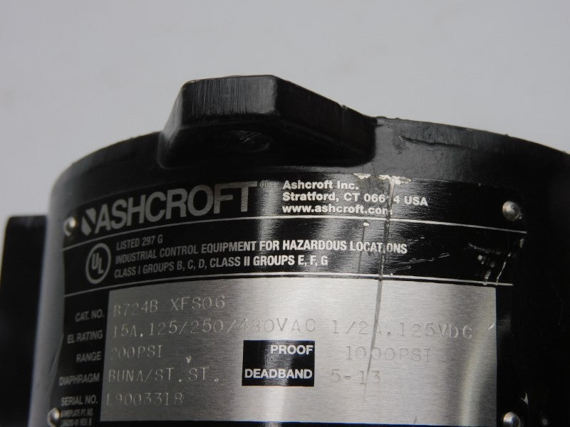 ASHCROFT B724B XFS06 480VAC 15A 200PSI NSNP