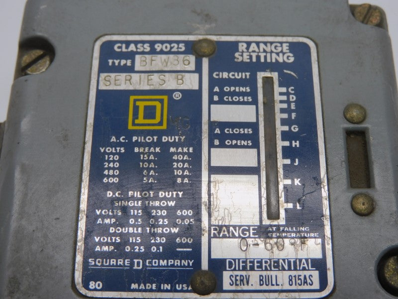 SQUARE D 9025BFW36 SER. B 600V 40A UNMP
