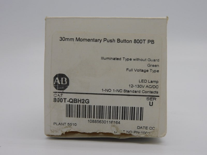 ALLEN BRADLEY 800T-QBH2G SER. U 12-130VAC/DC (WH) (AS IS) NSMP
