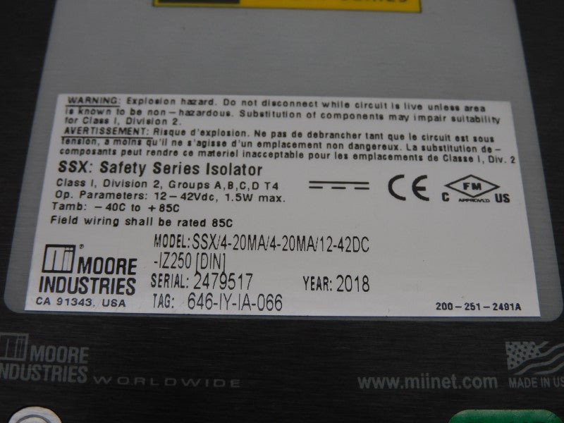 MOORE INDUSTRIES SSX/4-20MA/4-20MA/12-42DC-IZ250[DIN] 12-42VDC NSNP