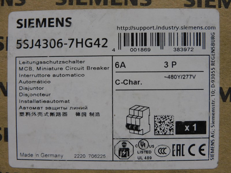 SIEMENS 5SJ4306-7HG42 277V 6A NSMP
