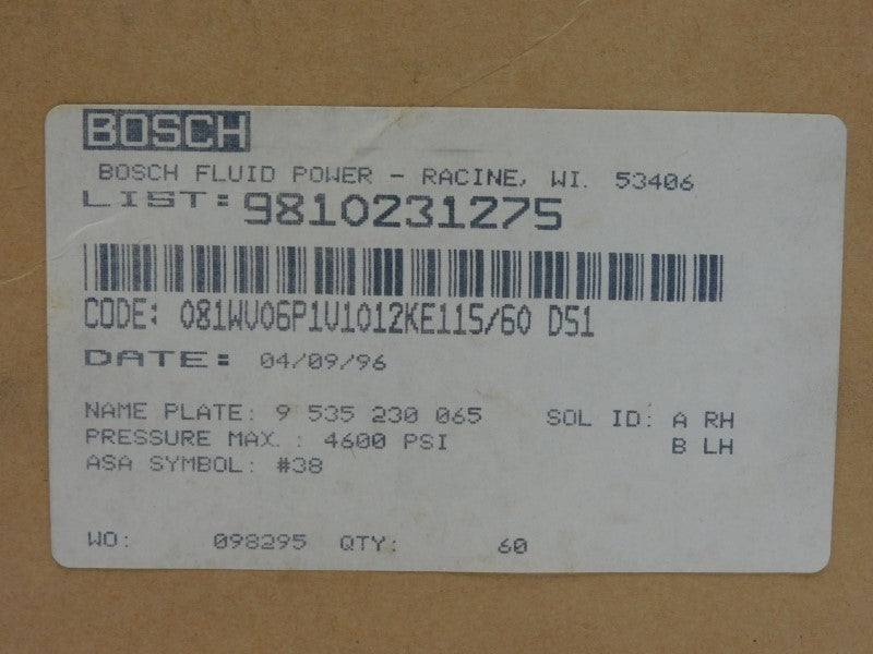 BOSCH 081WV06P1V1012KE115/60D51 9810231275 4600PSI NSFS