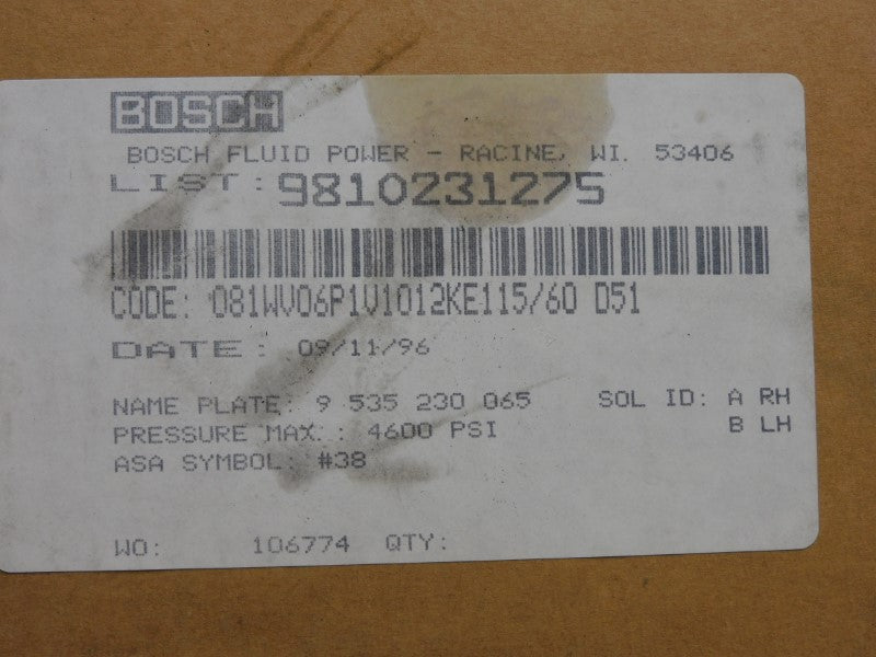 BOSCH 081WV06P1V1012KE115/60D51 9810231275 110/115V 4600PSI NSMP