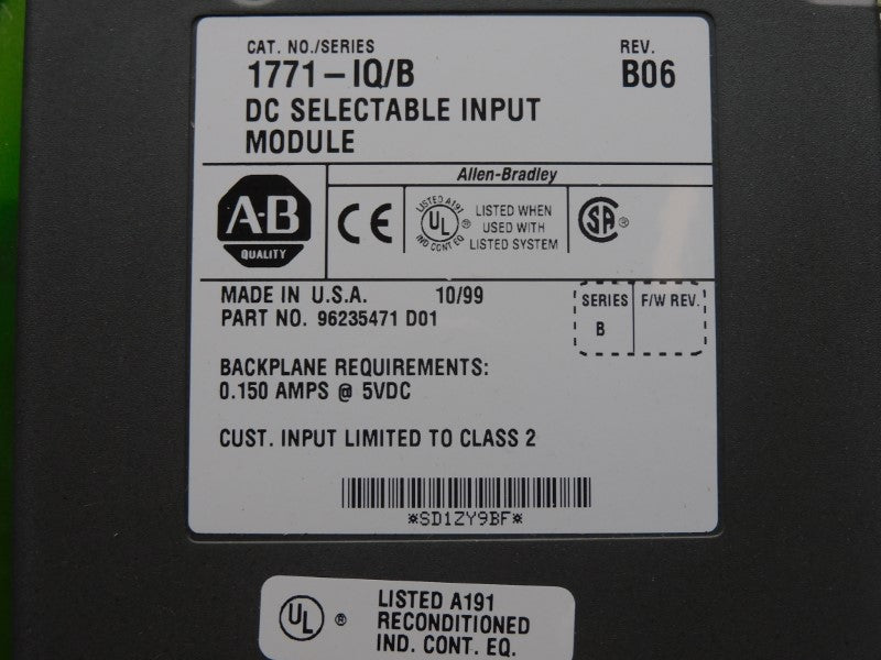 ALLEN BRADLEY 1771-IQ SER. B REV. B06 5VDC 0.150A REMAN
