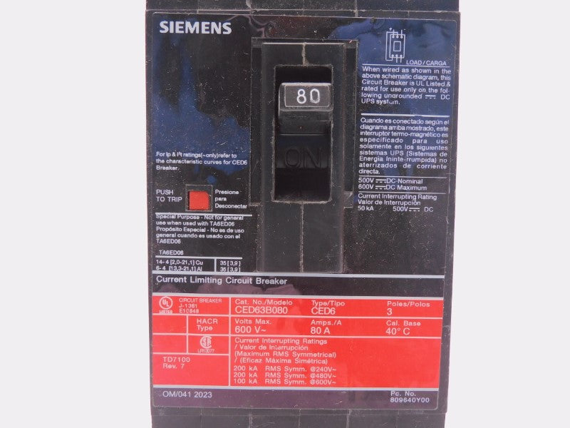 SIEMENS CED63B080 600V 80A NSMP