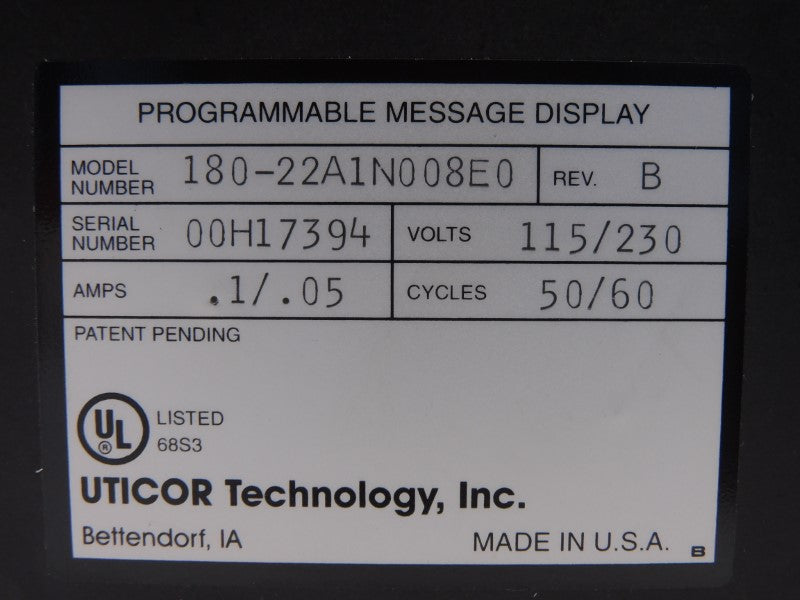 UTICOR 180-22A1N008E0 REV. B 115/230V .1/.5A NSNP