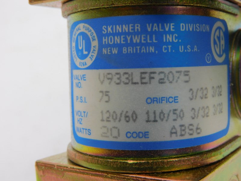 HONEYWELL V933LEF2075AB6A0Z 110/120V 75PSI NSMP