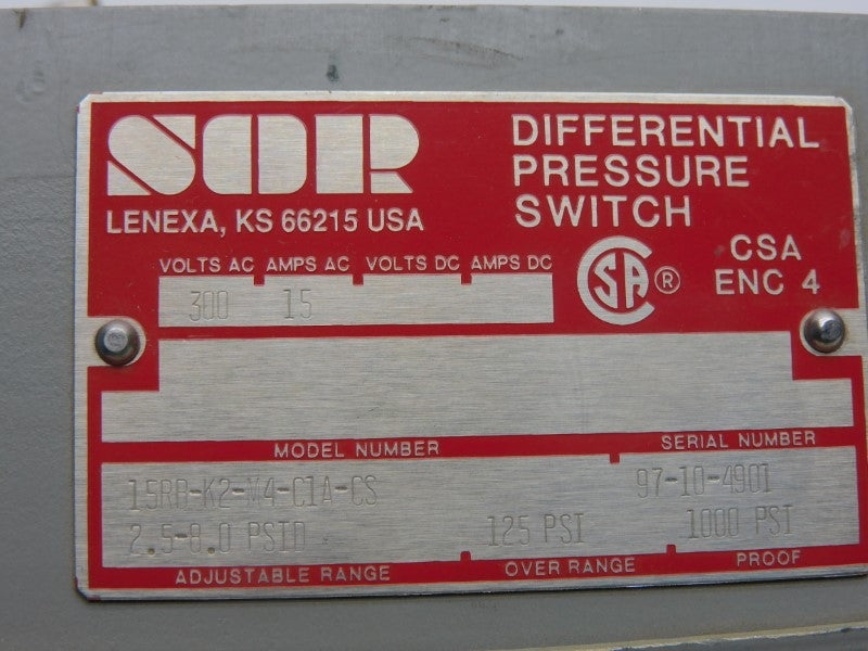 SOR 15RB-K2-M4-C1A-CS 300VAC 15A 2.5-8.0PSI NSNP