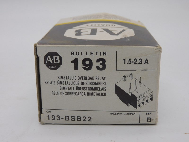 ALLEN BRADLEY 193-BSB22 SER. B 600V 1.5-2.3A (BK/YL)  NSMP