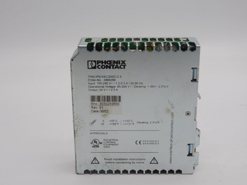 PHOENIX CONTACT TRIO-PS/1AC/24DC/2.5 2866268 85-264V 2.5A UNMP