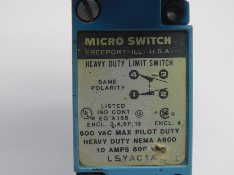 MICRO SWITCH LSYAC1A 600VAC 10A UNMP