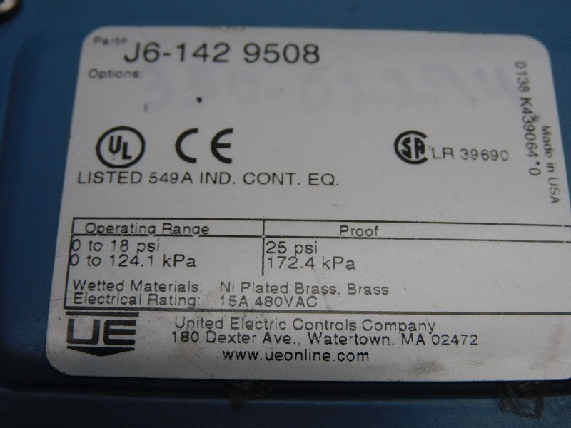UNITED ELECTRIC J6-1429508 480VAC 15A 0-18PSI NSNP