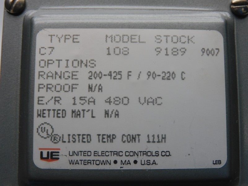 UNITED ELECTRIC C7-108 480VAC 15A NSMP