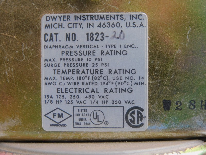 DWYER 1823-20 480VAC 15A 25PSI (AS IS) NSMP