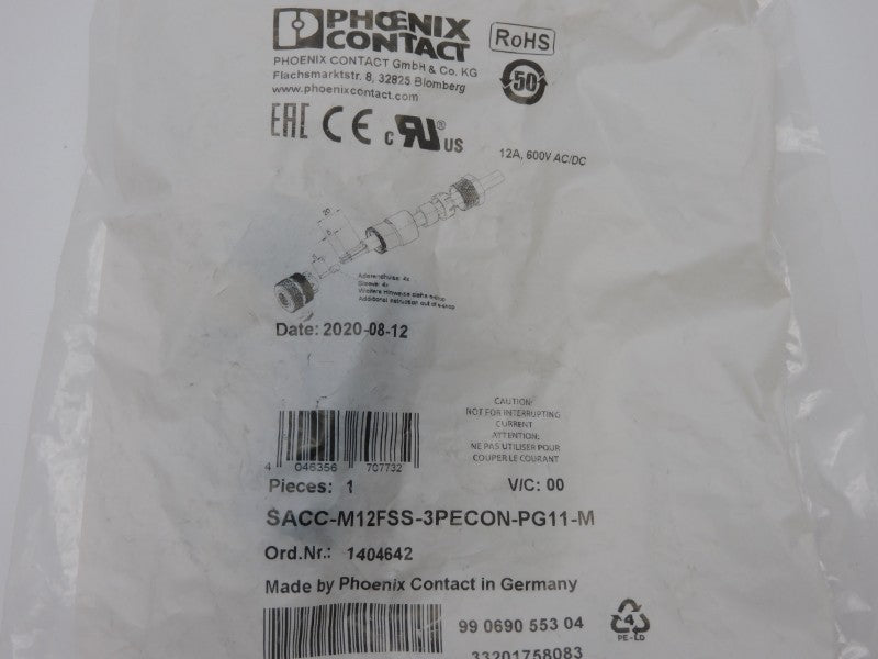 PHOENIX CONTACT SACC-M12FSS-3PECON-PG11-M 1404642 600V 12A NSMP