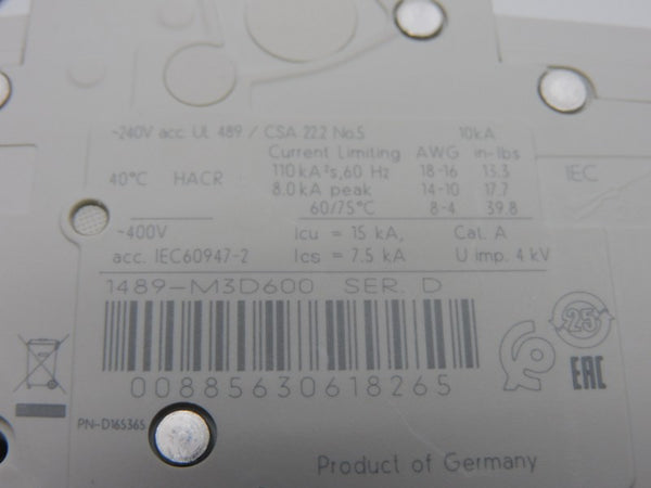 ALLEN BRADLEY 1489-M3D600 SER. D 240V 60A NSMP
