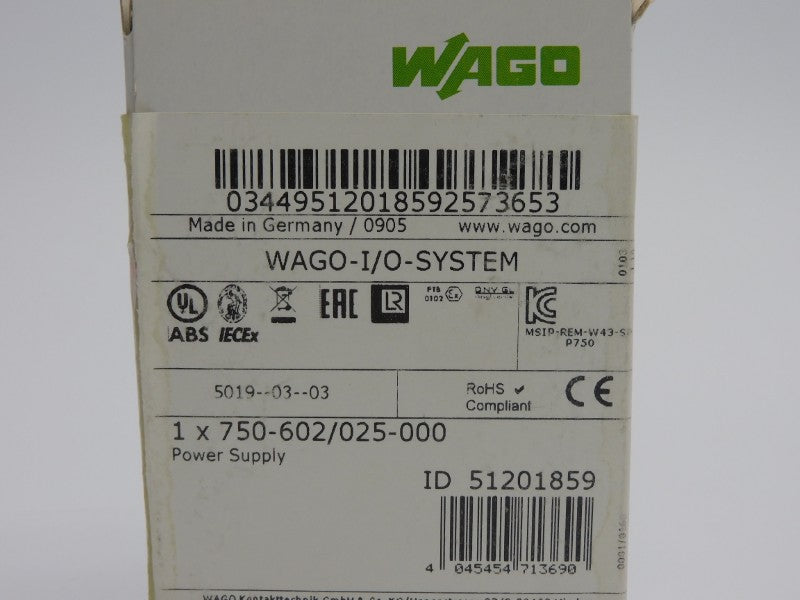 WAGO 750-602/025-000 24VDC 10A NSMP