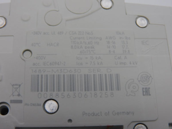 ALLEN BRADLEY 1489-M3D630 SER. D 240V 63A NSMP