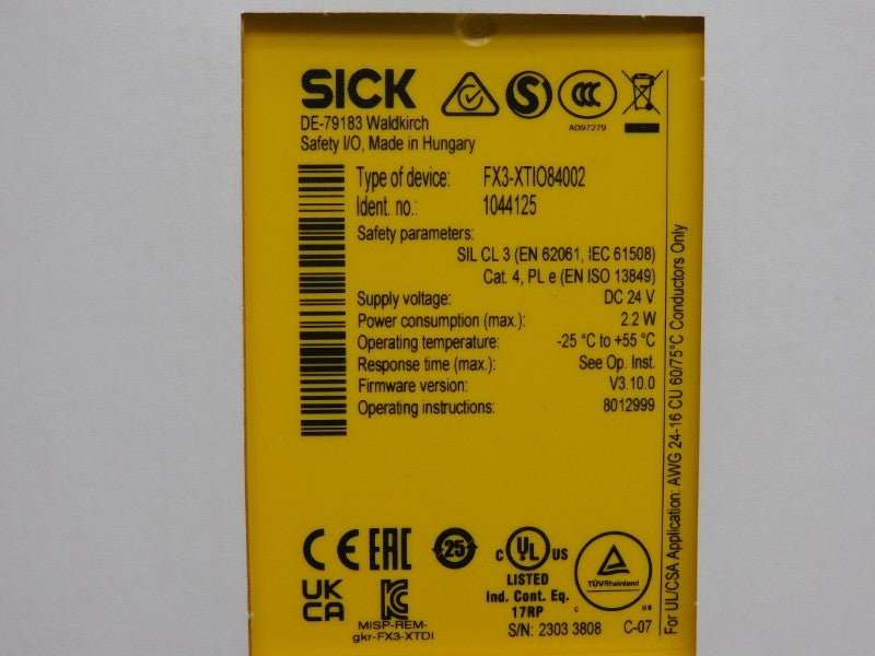 SICK FX3-XTIO84002 1044125 F/W V3.10.0 24VDC NSFS