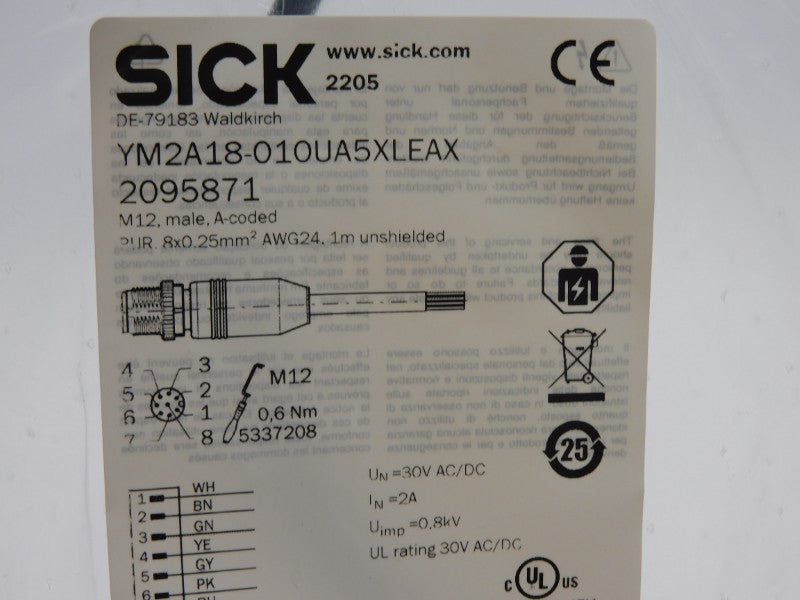 SICK YM2A18-010UA5XLEAX 2095871 30V 2A NSMP