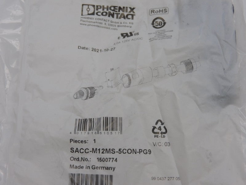 PHOENIX CONTACT SACC-M12MS-5CON-PG9 1500774 125V 4.0A NSMP