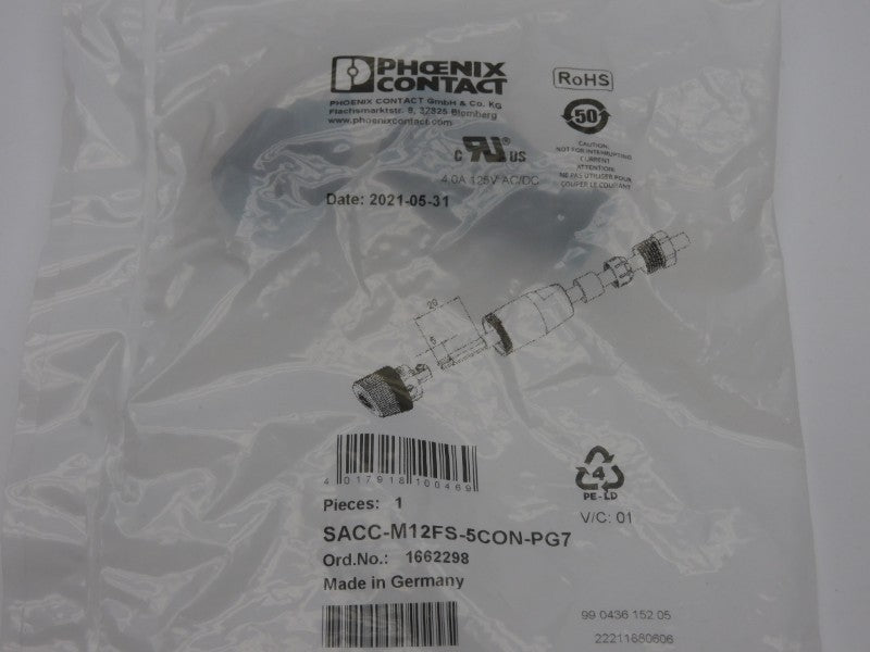 PHOENIX CONTACT SACC-M12FS-5CON-PG7 1662298 125V 4.0A NSMP