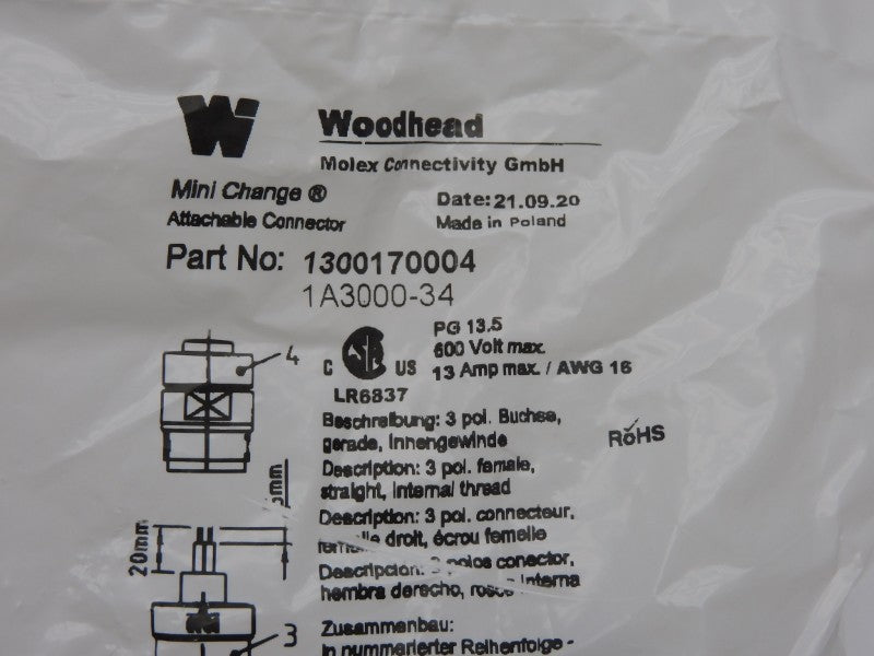 DANIEL WOODHEAD 1300170004 1A3000-34 600V 13A NSMP