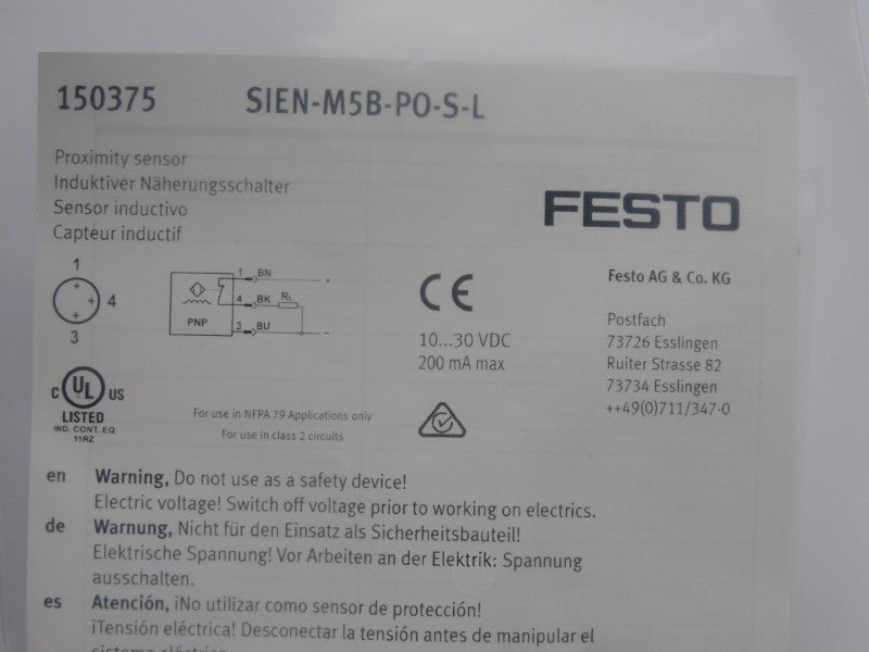 FESTO SIEN-M5B-PO-S-L 150375 10-30VDC NSMP