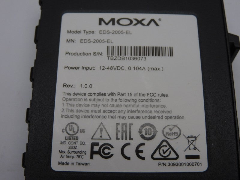 MOXA EDS-2005-EL REV. 1.0.0 12-48VDC 0.104A (AS PICTURED) NSNP