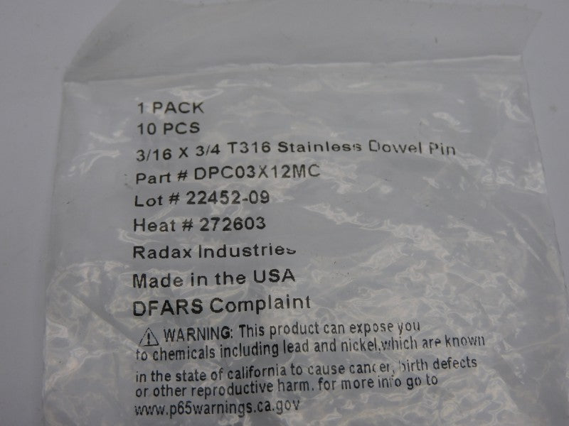 RADAX INDUSTRIES DPC03X12MC (PKG OF 10) NSMP