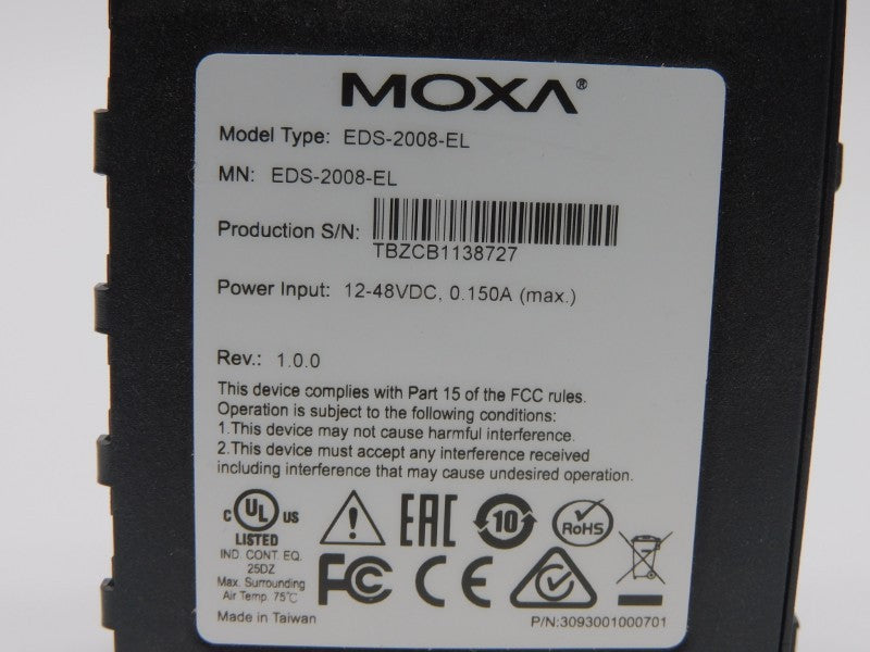 MOXA EDS-2008-EL 12-48VDC 0.150A REV. 1.0.0 (AS PICTURED) NSNP