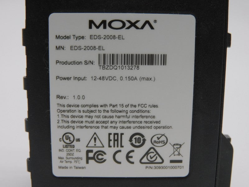 MOXA EDS-2008-EL REV. 1.0.0 12-48VDC 0.150A UNMP