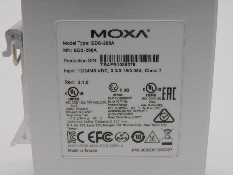 MOXA EDS-208A 12/24/48VDC 0.3/0.15/0.08A REV. 2.1.0 NSMP