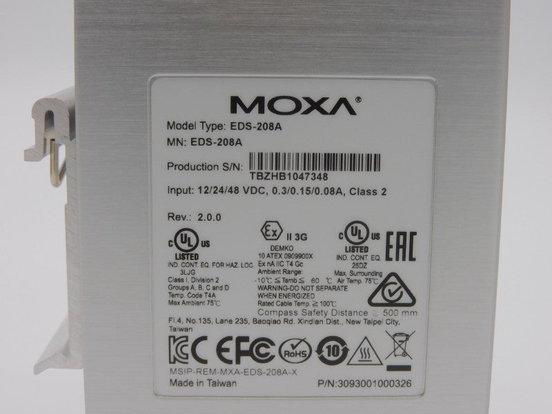 MOXA EDS-208A REV. 2.0.0 48VDC 0.3A NSMP