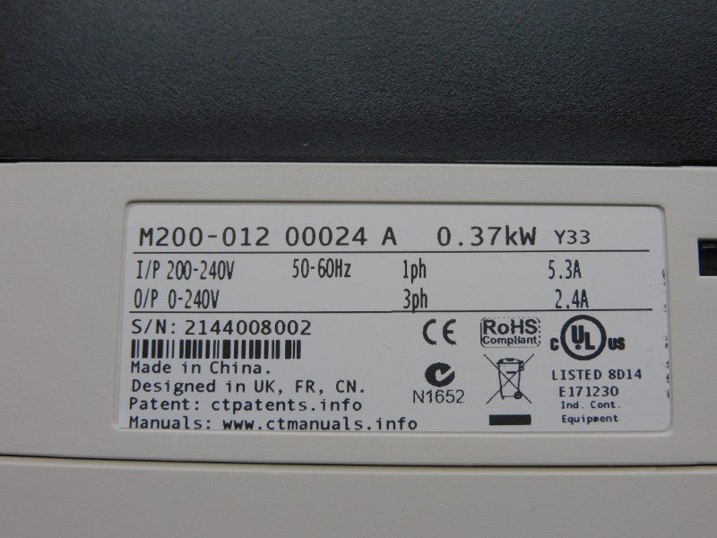 CONTROL TECHNIQUES M200-01200024A10100AB100 F/W 01.04.02.02 0-240V 5.3A NSMP