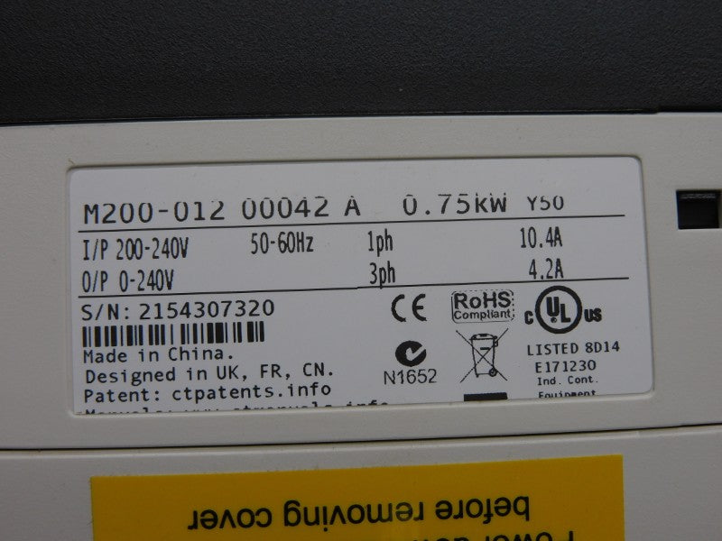 CONTROL TECHNIQUES M200-01200042A10100AB100 F/W 01.04.03.04 0-240V 10.4A NSMP