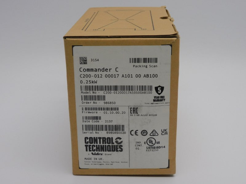 CONTROL TECHNIQUES C200-01200017A10100AB100 F/W 01.10.00.20 0-240V 4.5A NSMP