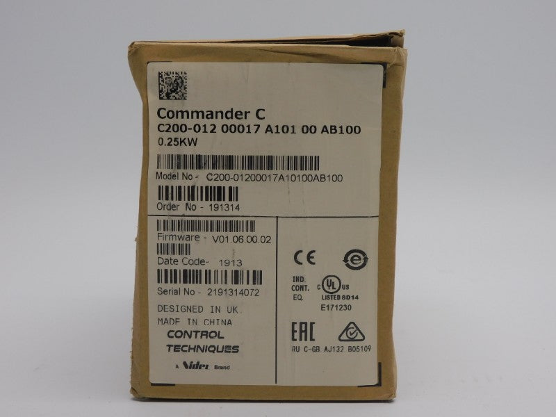 CONTROL TECHNIQUES C200-01200017A10100AB100 F/W V01.06.00.02 0-240V 4.5A NSMP