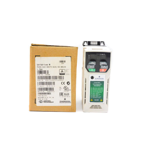 CONTROL TECHNIQUES M200-02200075A10100AB100 F/W 01.04.04.02 0-240V 18.1A NSMP