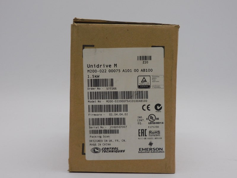 CONTROL TECHNIQUES M200-02200075A10100AB100 F/W 01.04.04.02 0-240V 18.1A NSMP