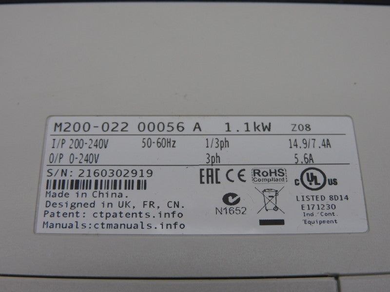 CONTROL TECHNIQUES M200-02200056A10100AB100 F/W 01.04.03.04 0-240V 14.9A NSMP