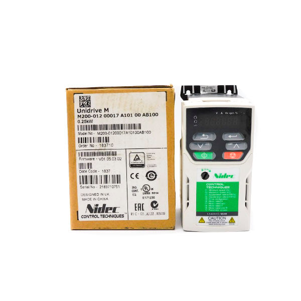 CONTROL TECHNIQUES M200-01200017A10100AB100 F/W V01.05.03.02 0-240V 4.5A NSMP